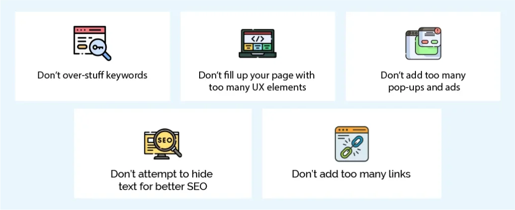 What should you avoid when balancing UX SEO